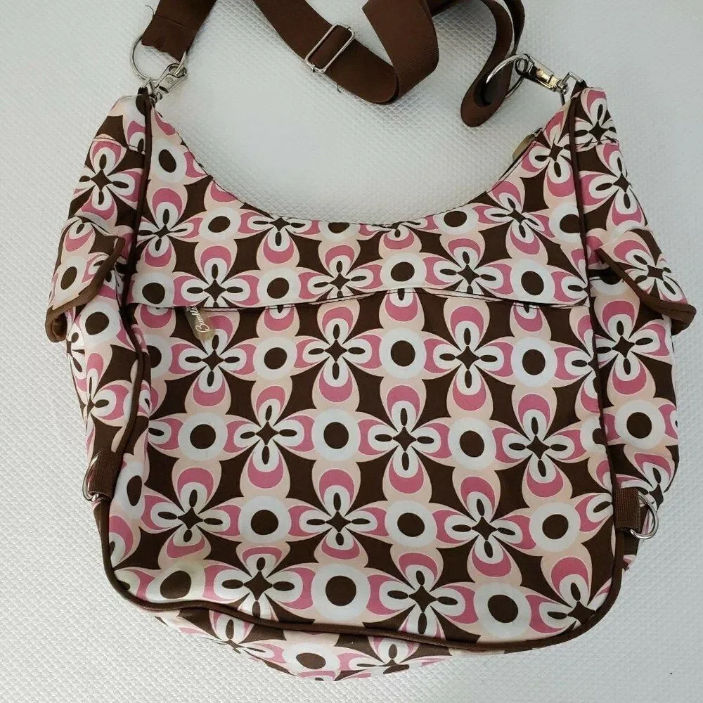 Bumble Collection Chloe Convertible Diaper Bag Chocolate Brown Pink - Picture 5 of 6